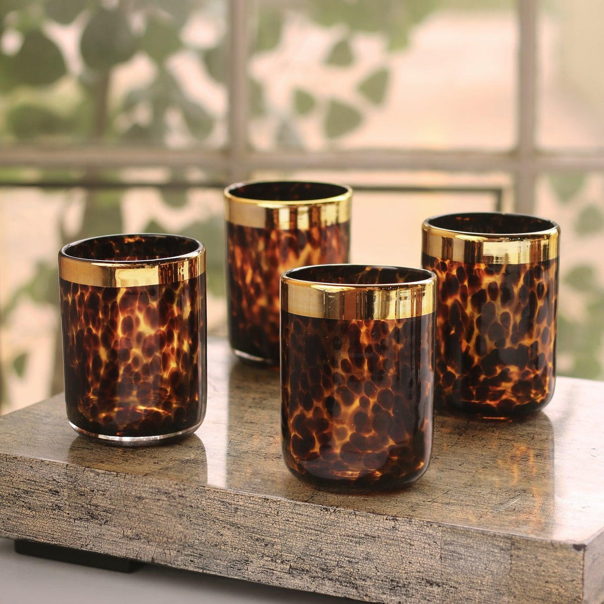 Glass Tortoise Gold Tumbler Set 4 - Glass Side View | Bone & Brass