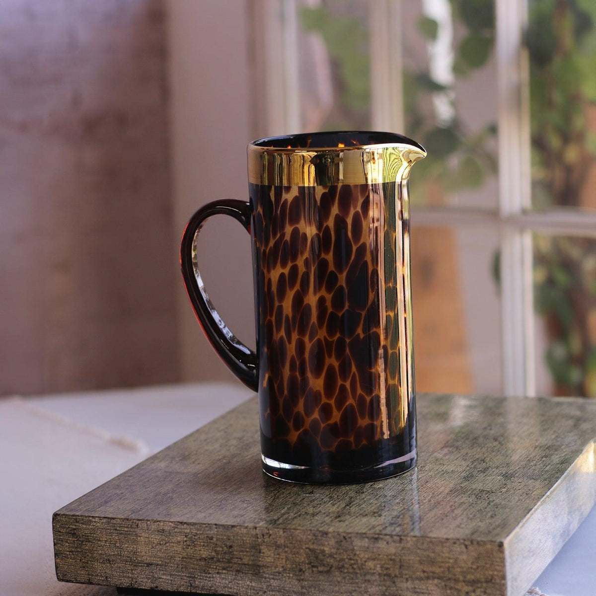 Glass Tortoise & Gold Pitcher - Pitcher Side View | Bone & Brass