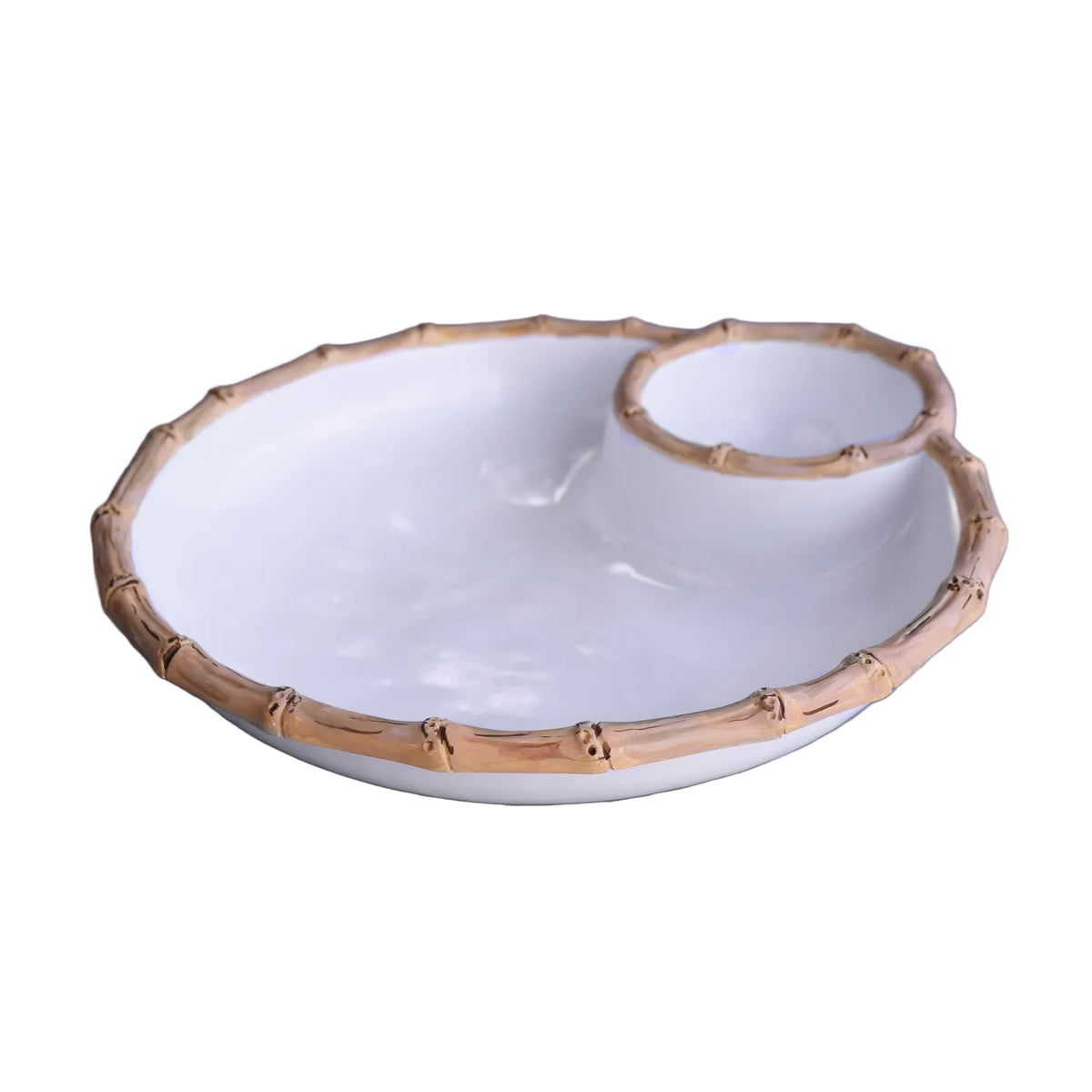 VIDA Bamboo White & Natural Large Chip & Dip Bowl | Bone & Brass