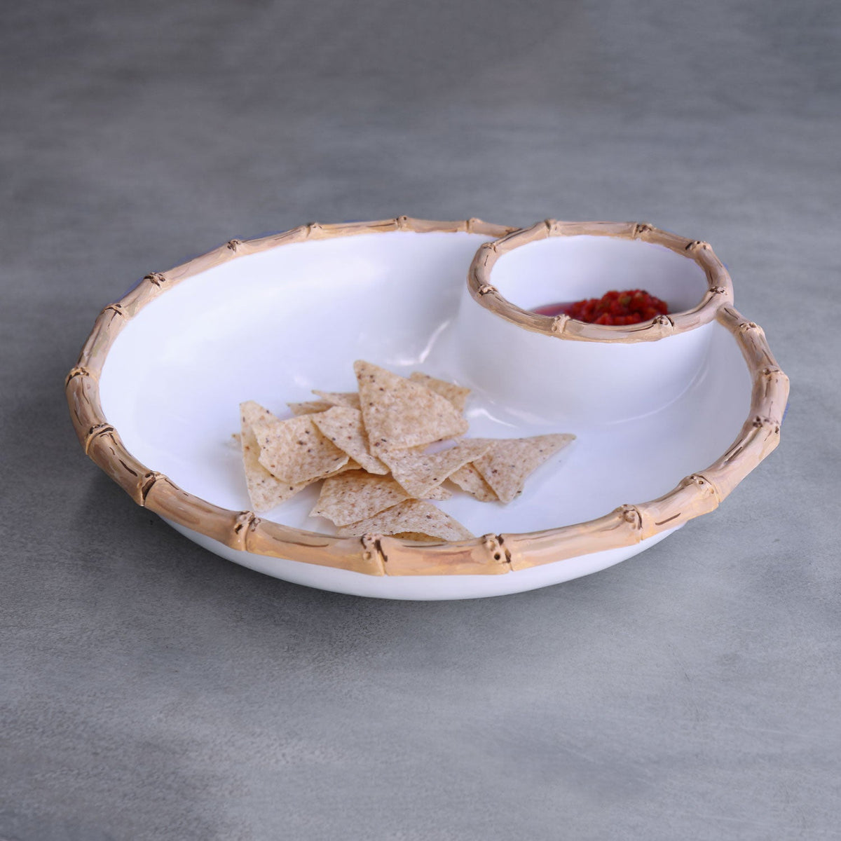 VIDA Bamboo White & Natural Large Chip & Dip Bowl - Bowl Detail | Bone & Brass