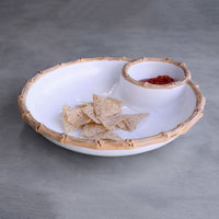 VIDA Bamboo White & Natural Large Chip & Dip Bowl - Bowl Detail | Bone & Brass