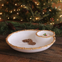 VIDA Bamboo White & Natural Large Chip & Dip Bowl - Set Top View | Bone & Brass