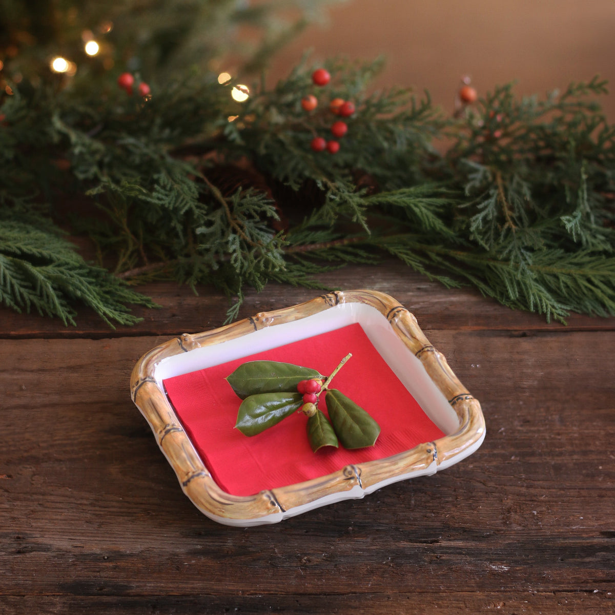 Vida Natural Bamboo & White Beverage Napkin Holder - Holder Close Up | Bone & Brass