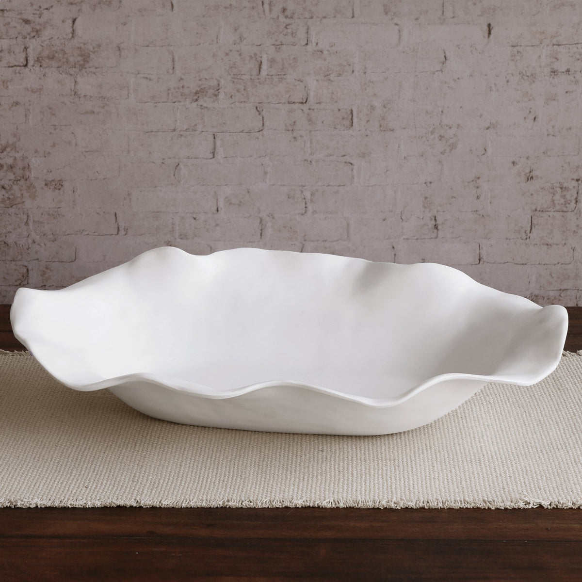 Vida Nube Extra Large Oval Centerpiece (White) - Platter Side View | Bone & Brass