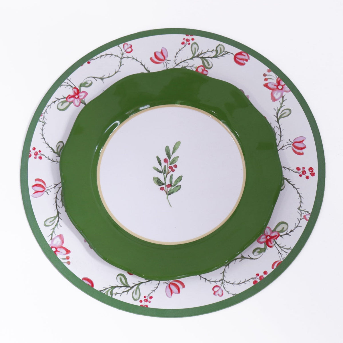 Vida Holly 11" Dinner Plate Set 4 (Green White)