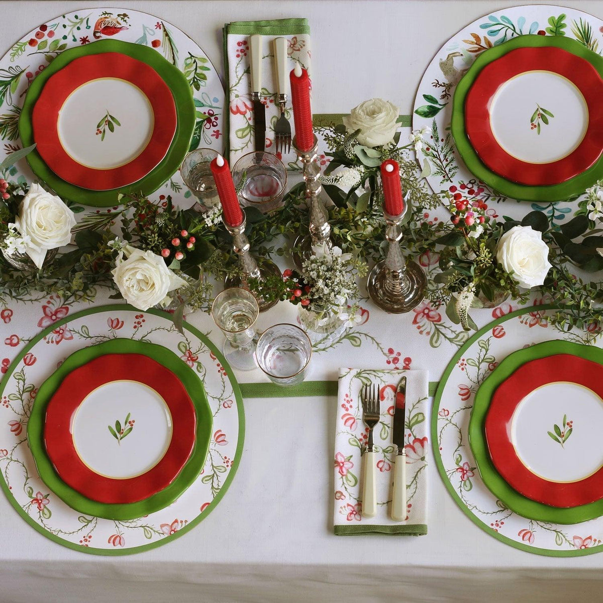 Vida Holly 11" Dinner Plate Set 4 (Green White)