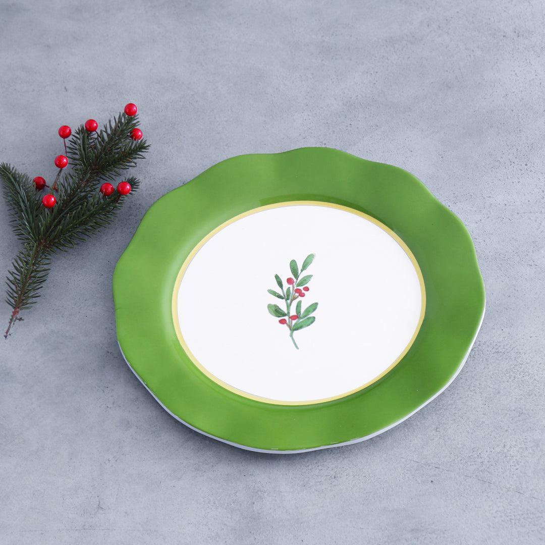Vida Holly 11" Dinner Plate Set 4 (Green White)