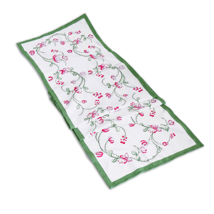 Linen Norelle Runner 108 x 18 (Green Red Floral) | Bone & Brass