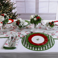 Linen Norelle Runner 108 x 18 (Green Red Floral) - Detail View | Bone & Brass