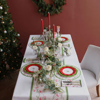 Linen Norelle Runner 108 x 18 (Green Red Floral) - Side View | Bone & Brass