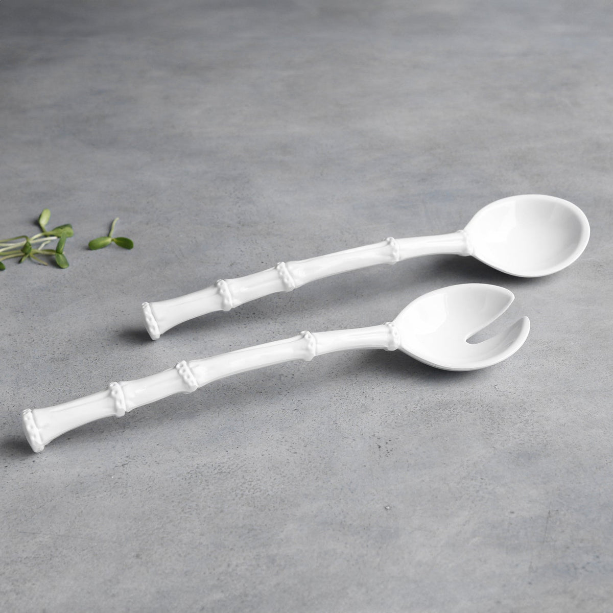 Vida White Bamboo Large Salad Servers - Handle Detail | Bone & Brass
