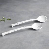 Vida White Bamboo Large Salad Servers - Handle Detail | Bone & Brass