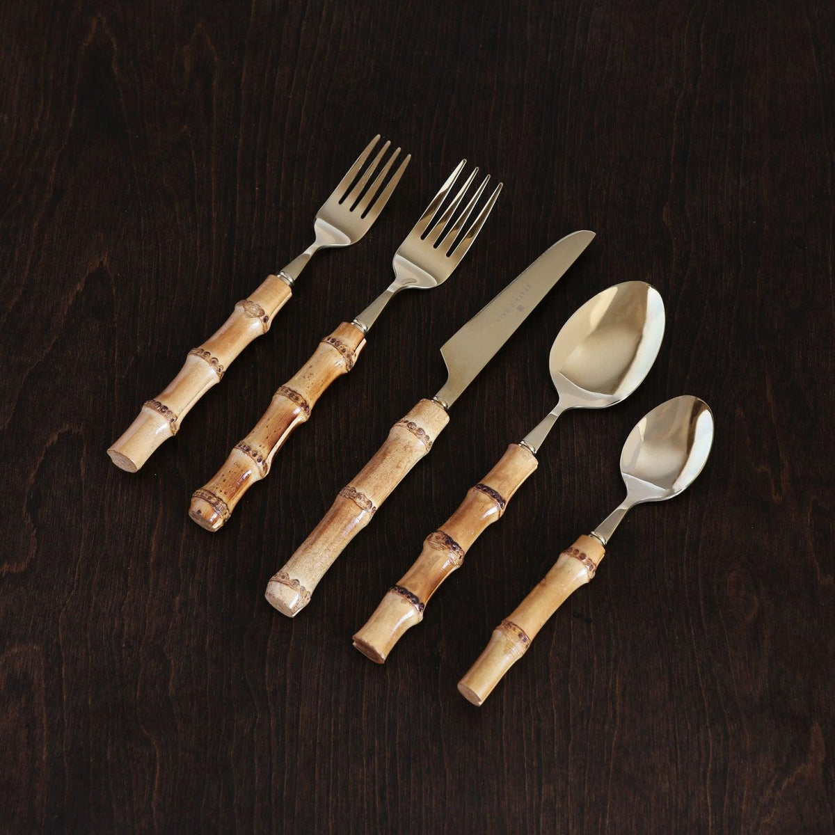 Natural Bamboo & Gold Flatware Set - Flatware Detail | Bone & Brass