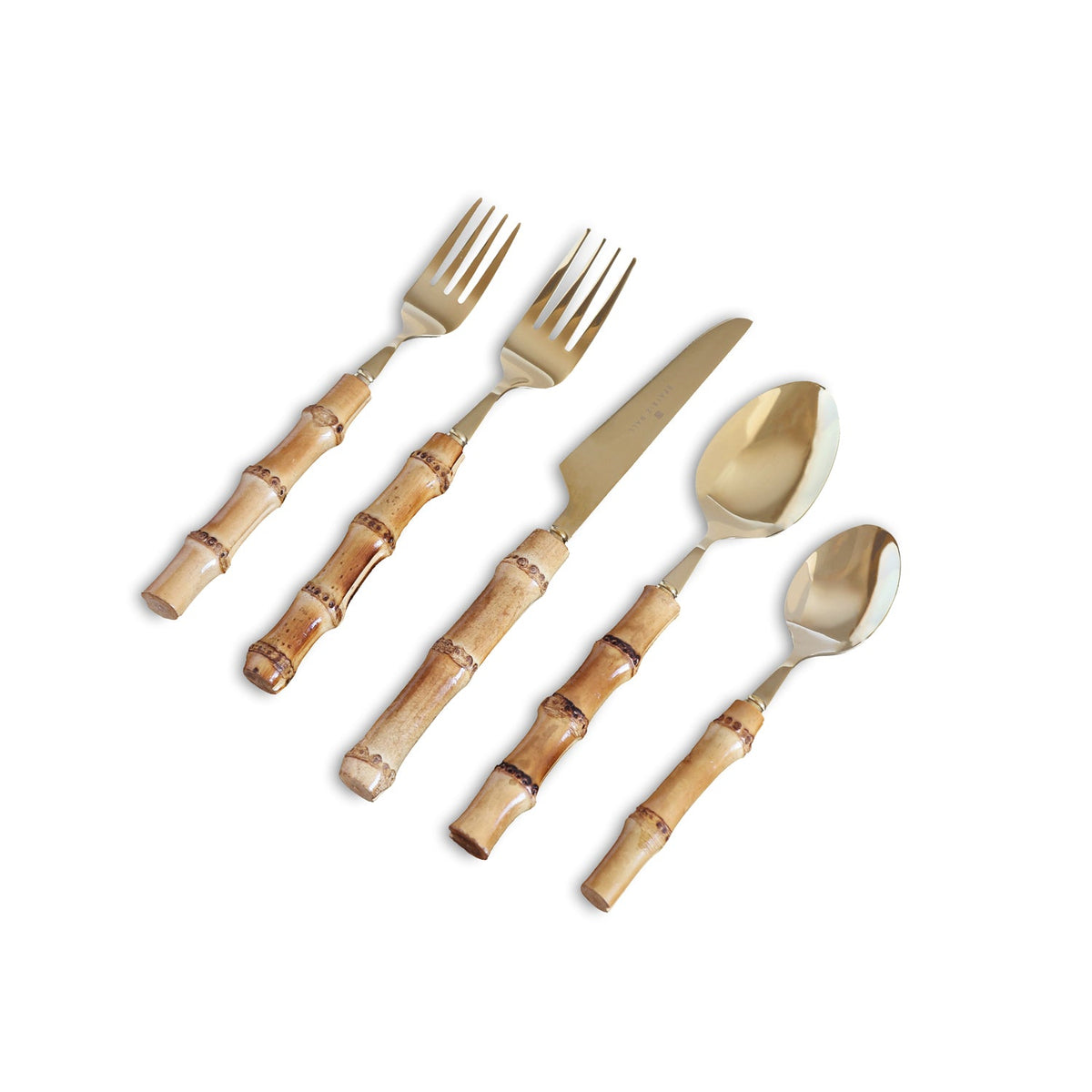 Natural Bamboo & Gold Flatware Set | Bone & Brass