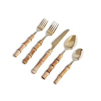 Natural Bamboo & Gold Flatware Set | Bone & Brass