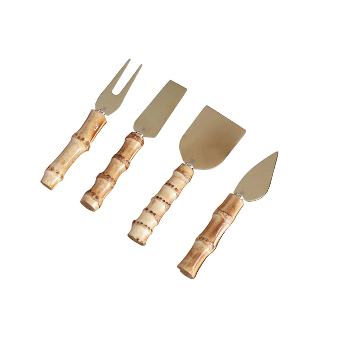 Natural Bamboo & Gold Cheese Serving Set of 4 | Bone & Brass