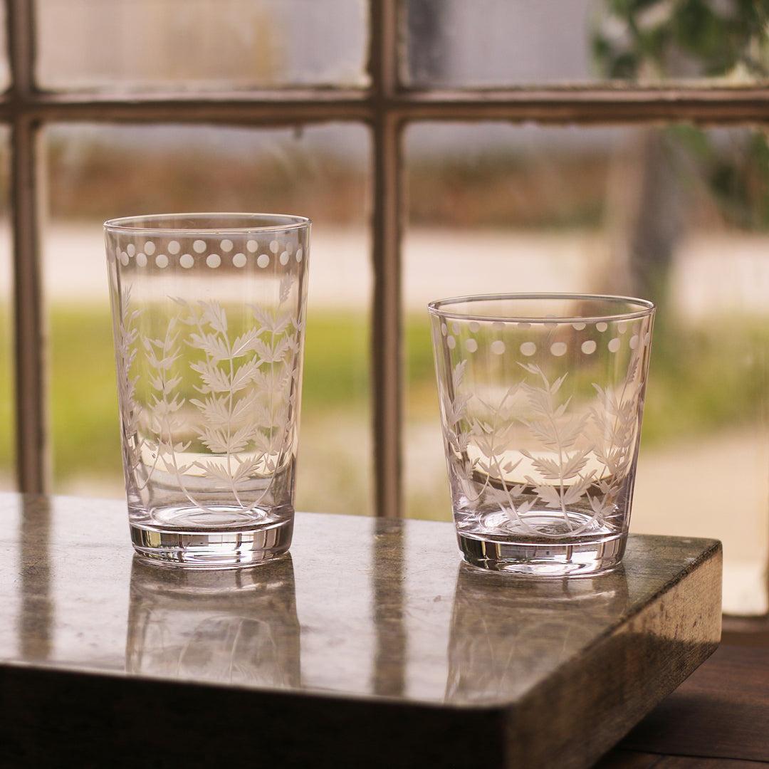 Glass Fern Dots Double Old Fashioned Set 4 (Clear) - Glass Detail | Bone & Brass