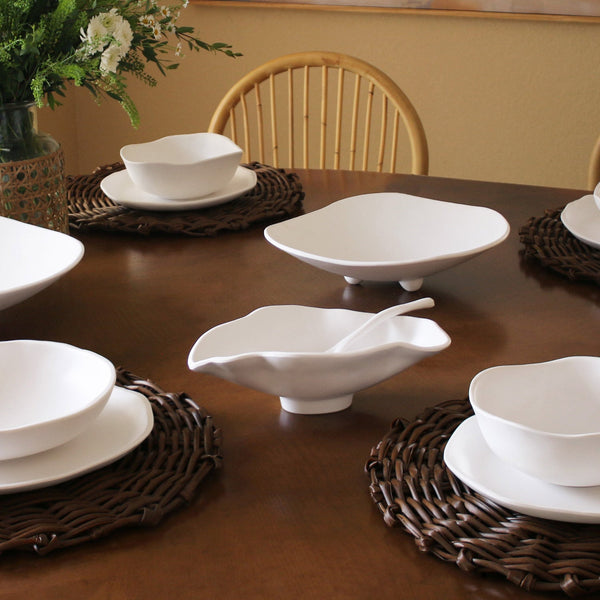 White Nube Small Oval Serving Bowl with Spoon