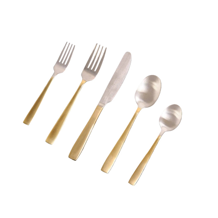 Vida Charlotte Brushed Gold Flatware Set of 5 | Bone & Brass