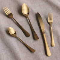 Droplet Brushed Champagne Gold Flatware Set of 5 - Flatware Detail | Bone & Brass