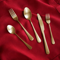 Droplet Brushed Champagne Gold Flatware Set of 5 - Flatware Handle Detail | Bone & Brass