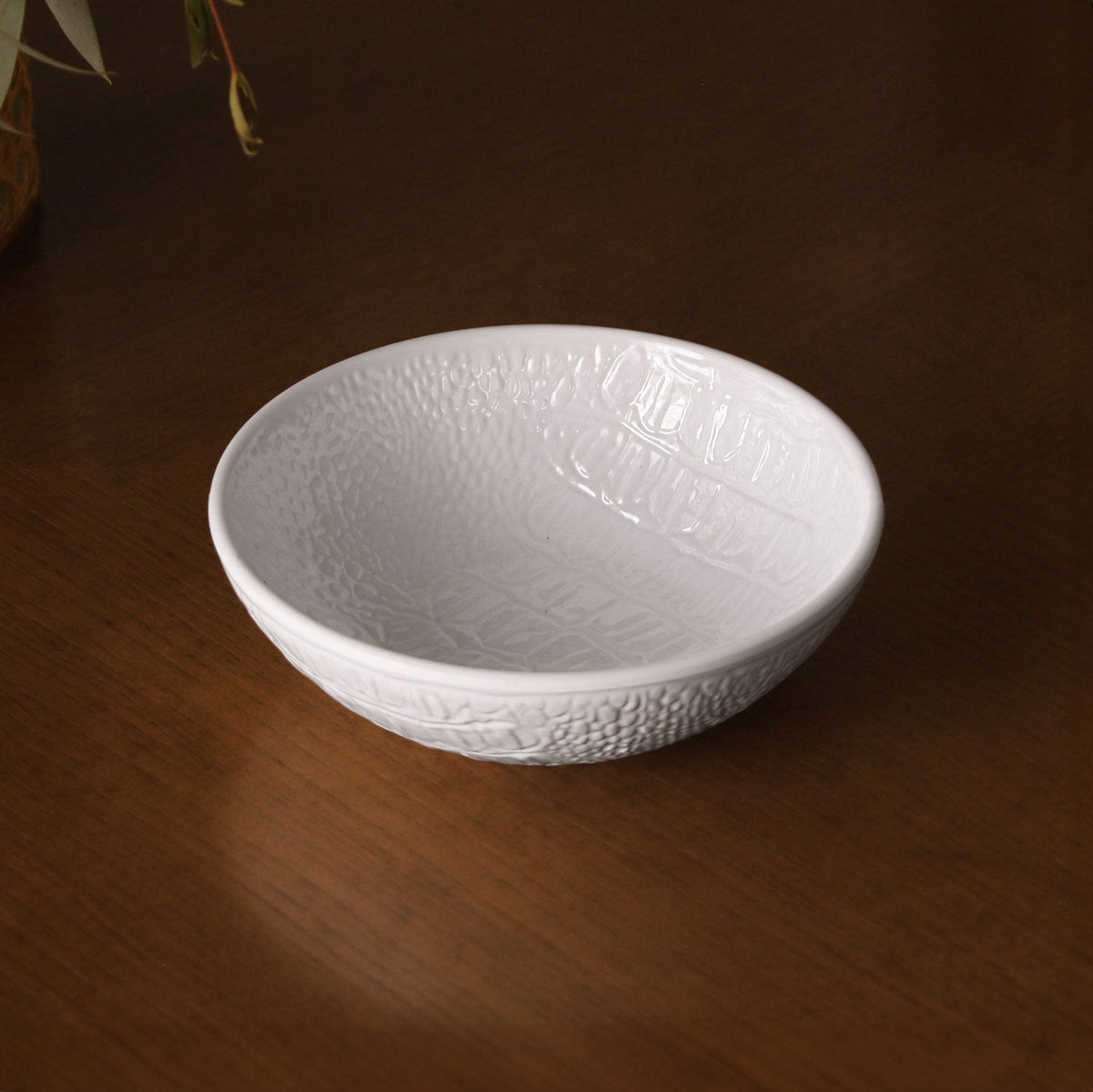 Vida Croc Round Mini Bowl (White) - Bowl Top View | Bone & Brass