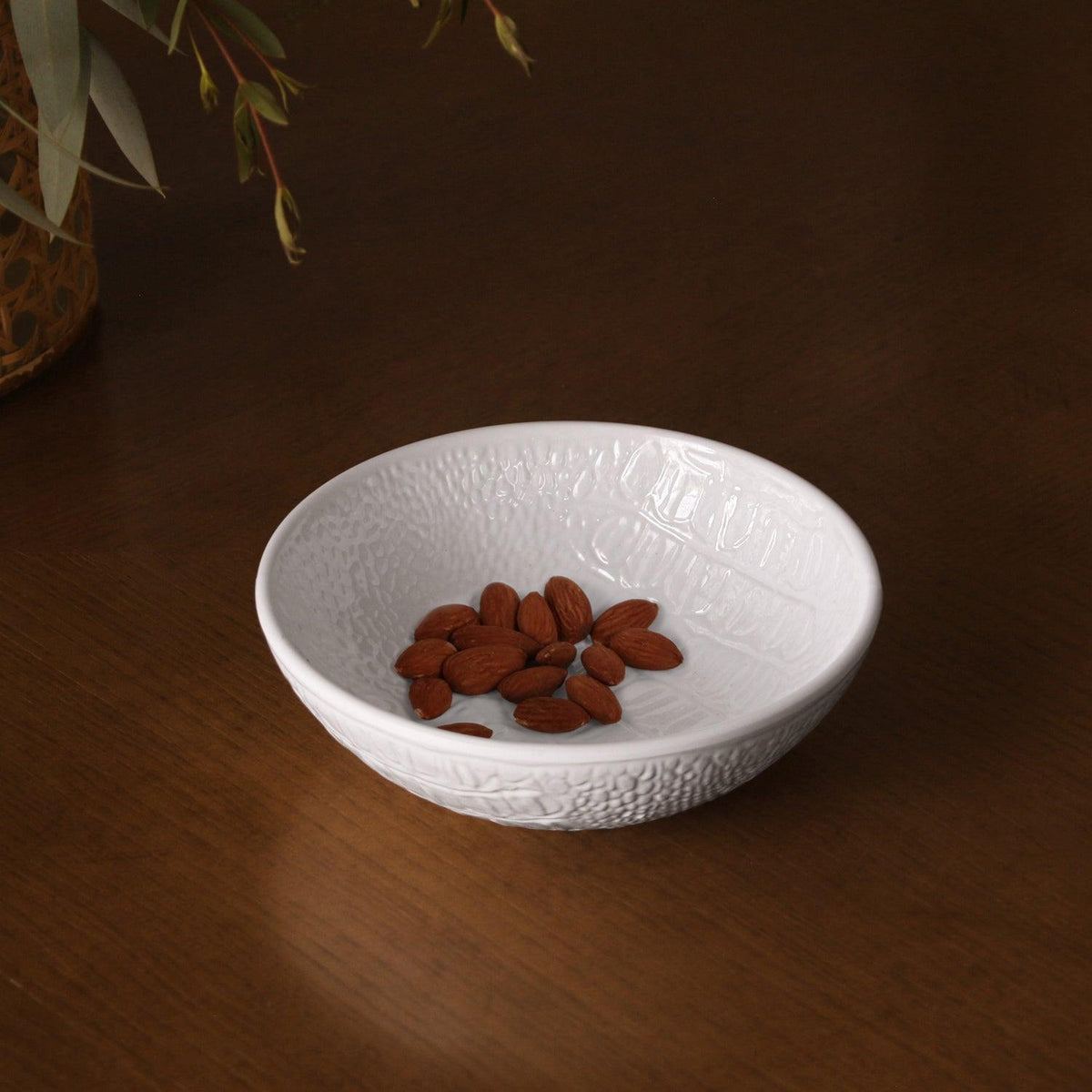 Vida Croc Round Mini Bowl (White) - Bowl Side View | Bone & Brass