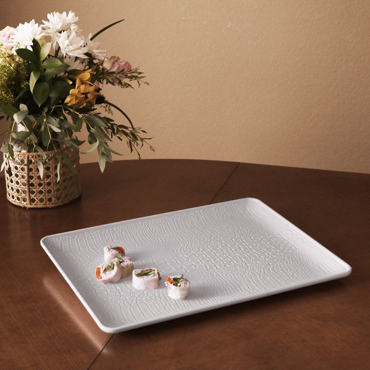 White Croc Extra Large Rectangular Serving Tray