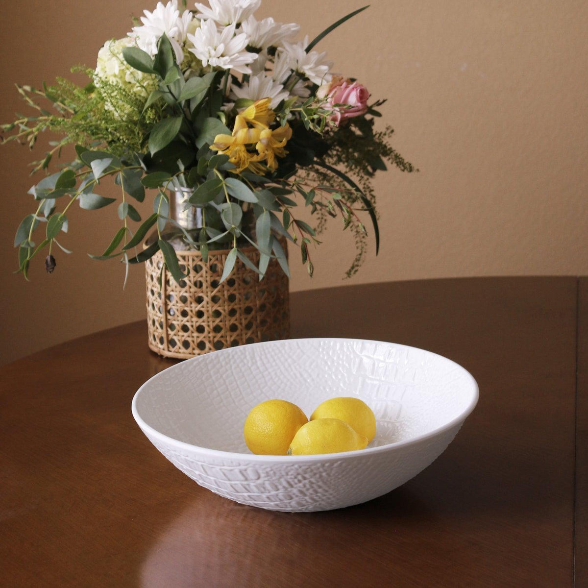 Vida Croc Large Bowl (White) - Bowl Top View | Bone & Brass