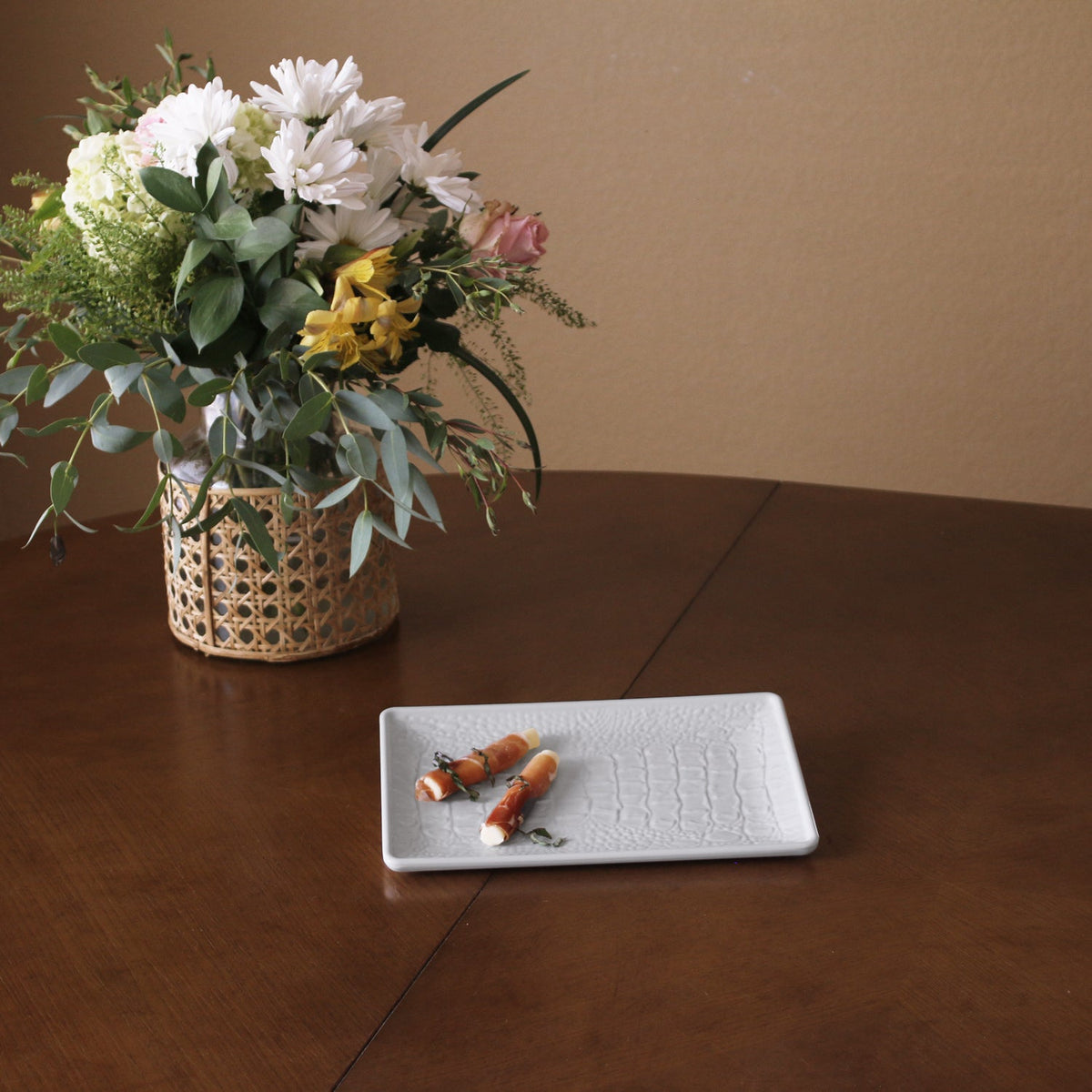 Vida Croc Small Rectangular Tray (White) - Tray Side View | Bone & Brass