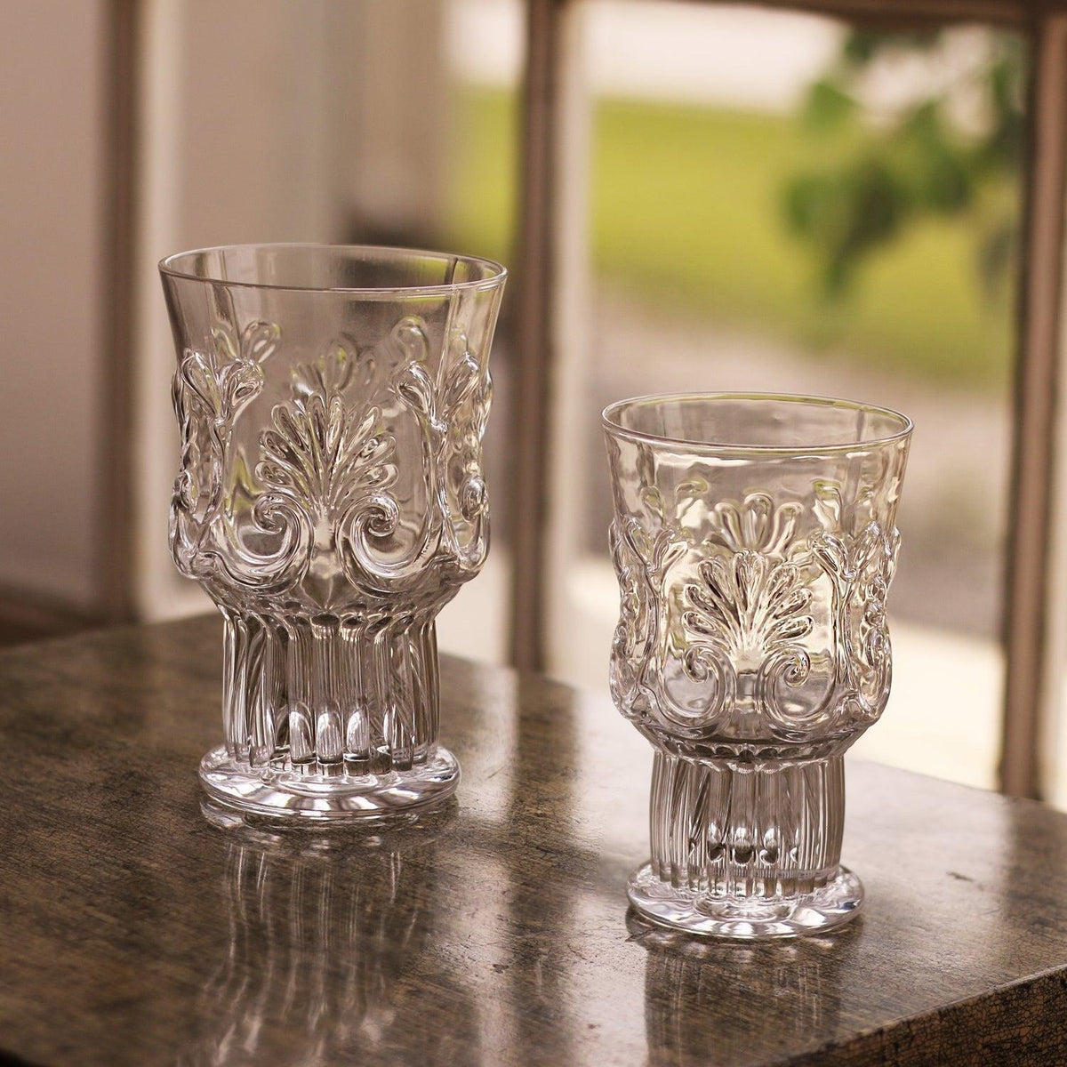 Glass Baroque 6 oz Stemless Set 4 (Clear) - Glass Side View | Bone & Brass