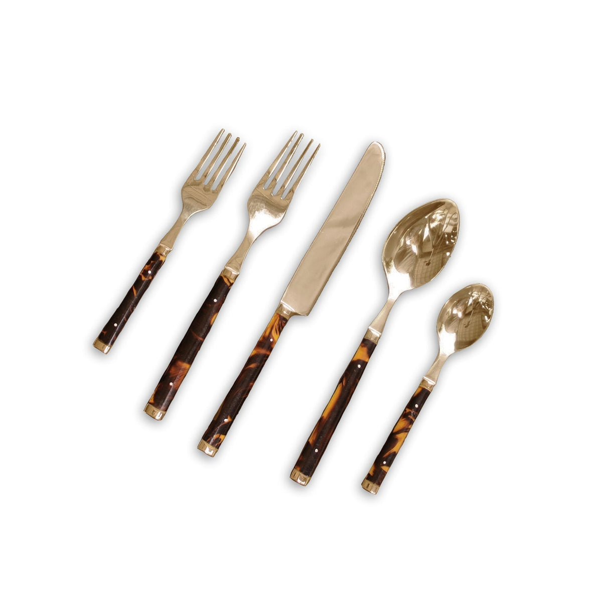 Tortoise Handle and Stainless Flatware Set of 5 | Bone & Brass