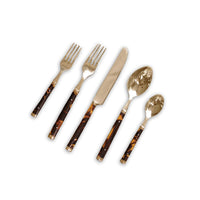 Tortoise Handle and Stainless Flatware Set of 5 | Bone & Brass