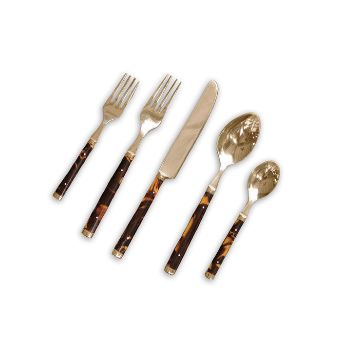 Tortoise Handle and Stainless Flatware Set of 5 | Bone & Brass