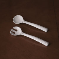 White Croc Patterned Salad Servers - Handle Detail | Bone & Brass