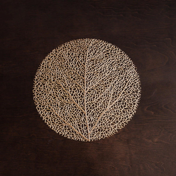 Vida Coral 15" Round Placemats Set 4 (Gold) - Placemat Detail | Bone & Brass