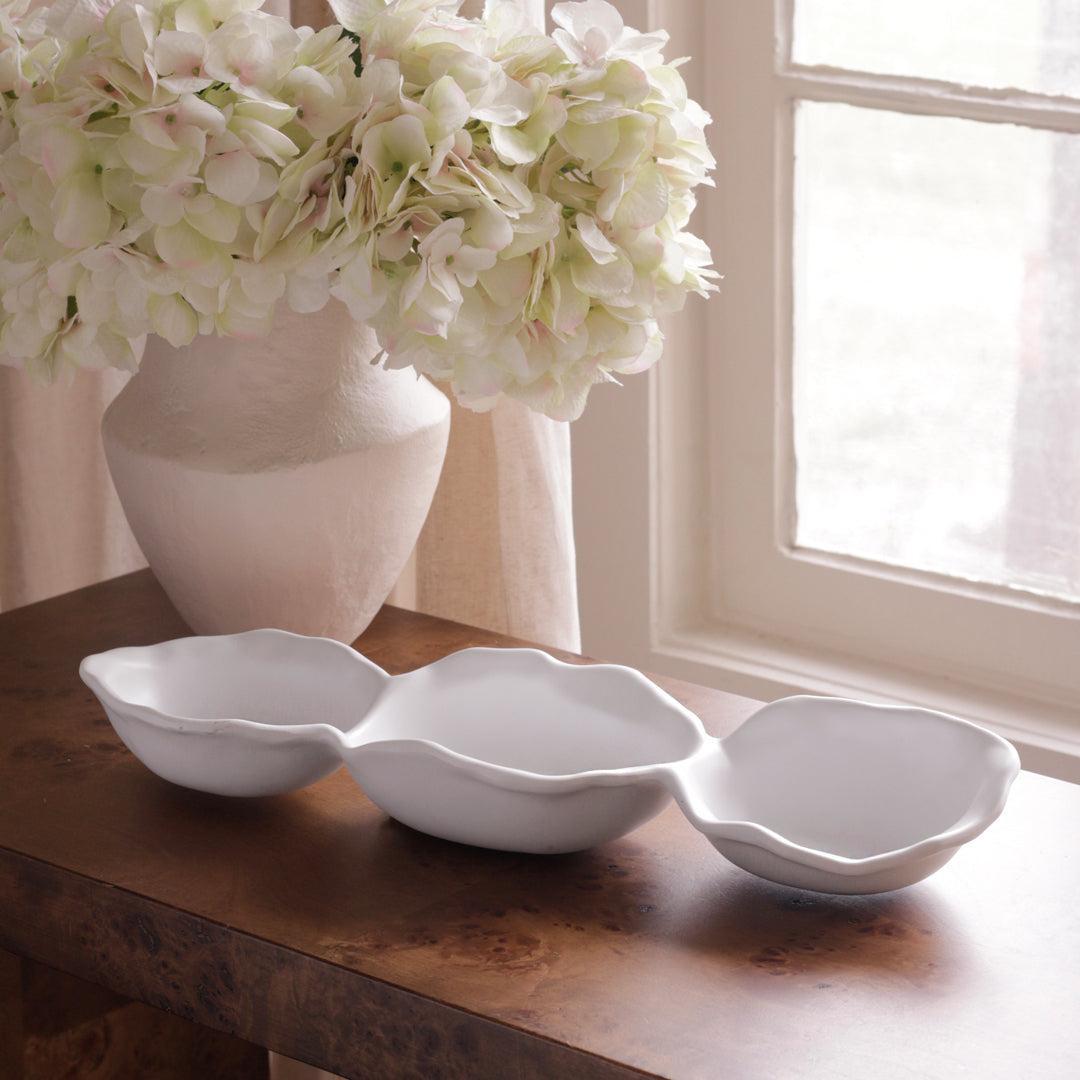 White Nube Triple Dip Serving Bowl