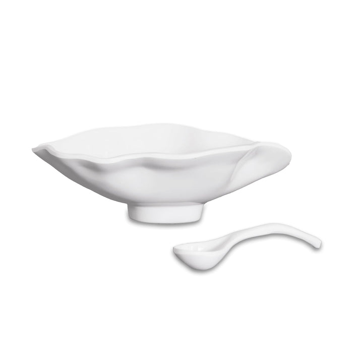 White Havana Small Oval Bowl with Serving Spoon