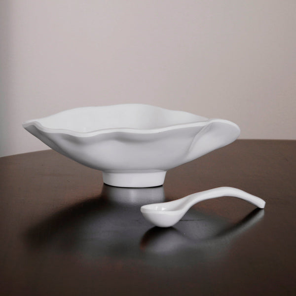 White Havana Small Oval Bowl with Serving Spoon