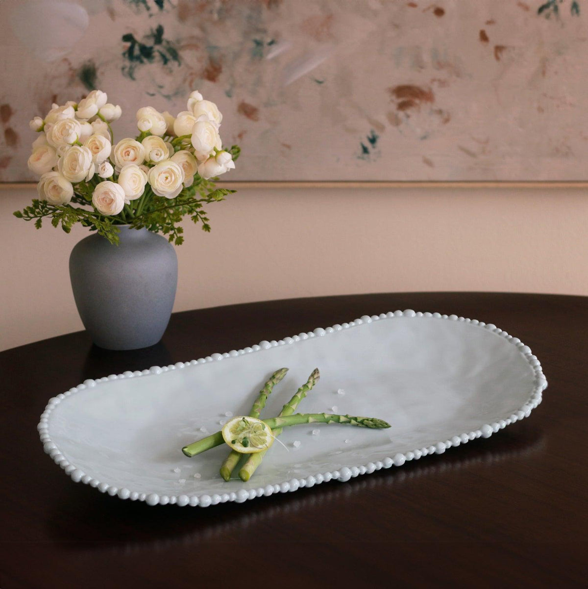 Light Blue Alegria Large Oval Serving Platter - Platter Detail | Bone & Brass