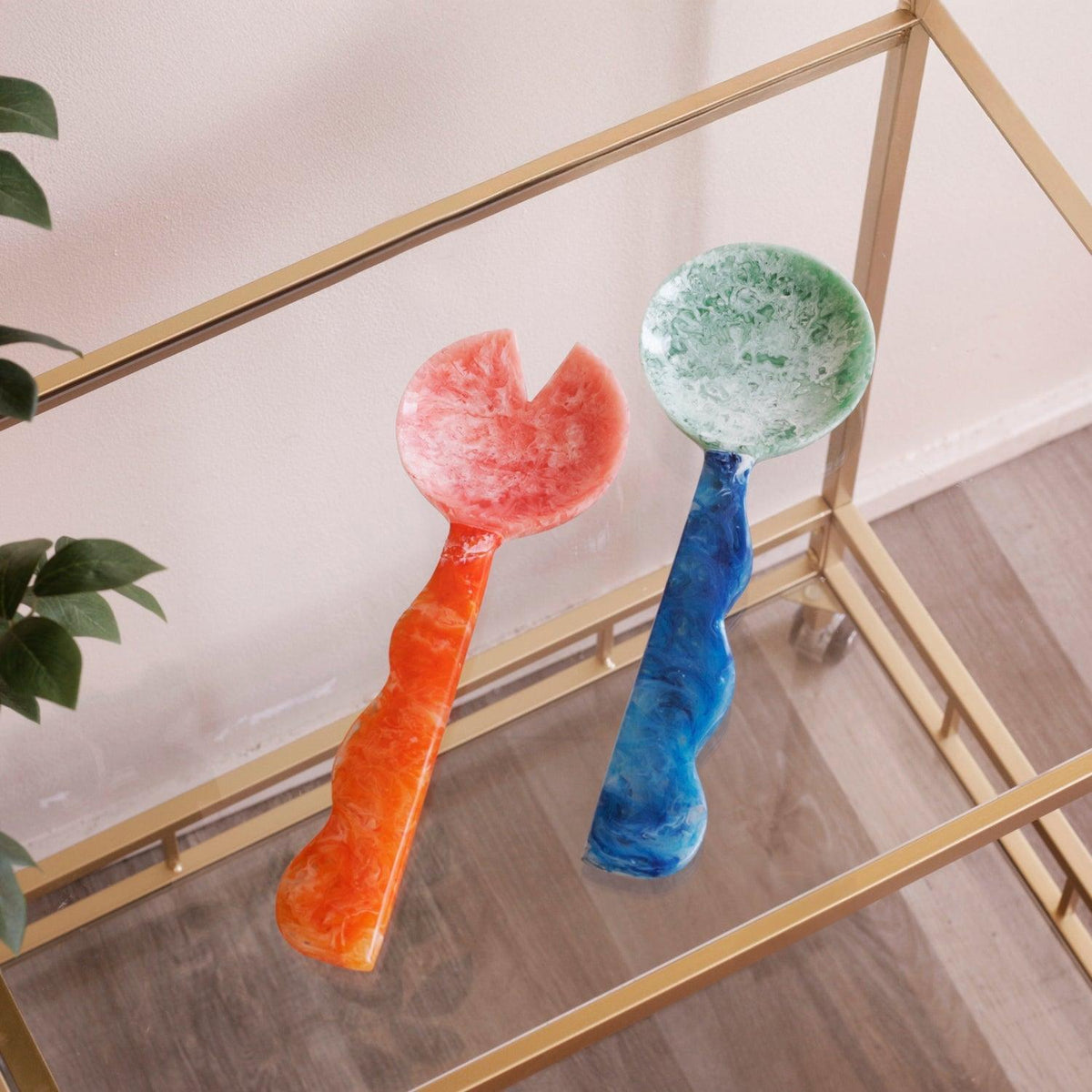 Orange & Blue Resin Salad Servers - Set Detail | Bone & Brass