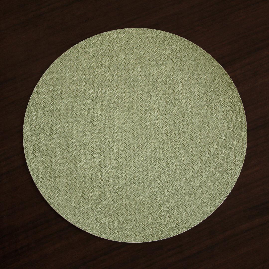 Vida Snakeskin Reversible 15" Round Placemats Set 4 (Pale Green Taupe) - Placemat Side View | Bone & Brass