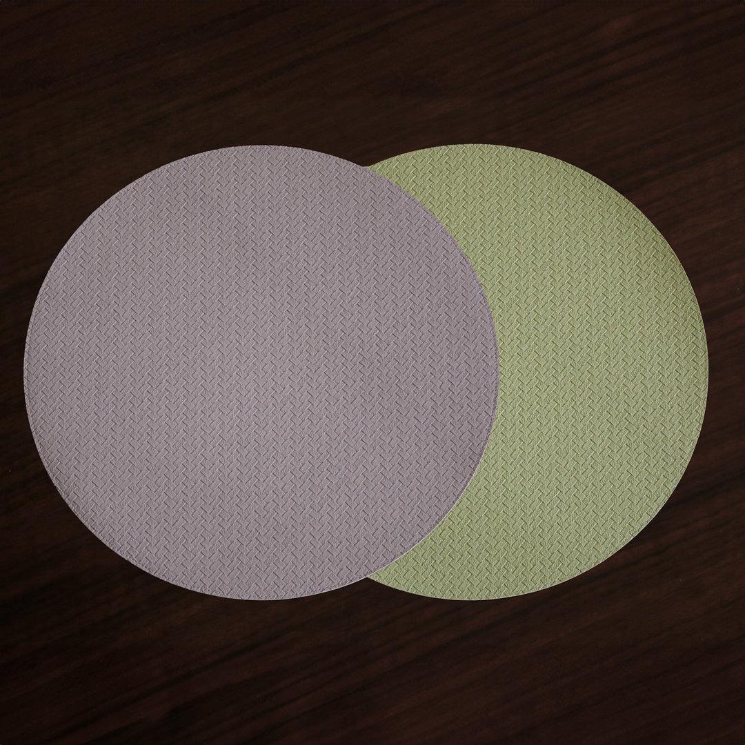Vida Snakeskin Reversible 15" Round Placemats Set 4 (Pale Green Taupe) - Placemat Detail | Bone & Brass