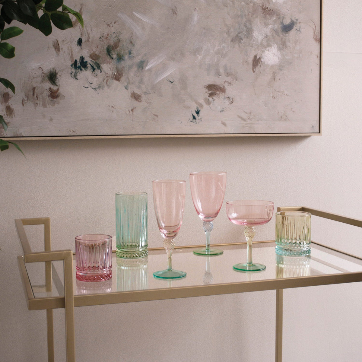 Glass Aquarelle Tumbler Set 4 (Multi) - Glass Side View | Bone & Brass