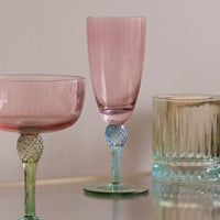 Pink & Green Aquarelle Champagne Flute Set of 4 - Glass Stem Detail | Bone & Brass