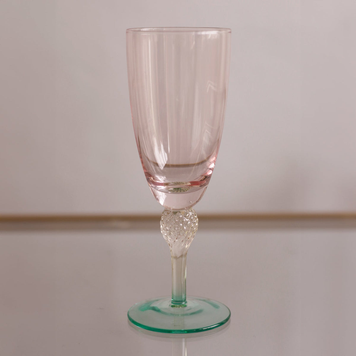 Pink & Green Aquarelle Champagne Flute Set of 4 - Glass Detail | Bone & Brass