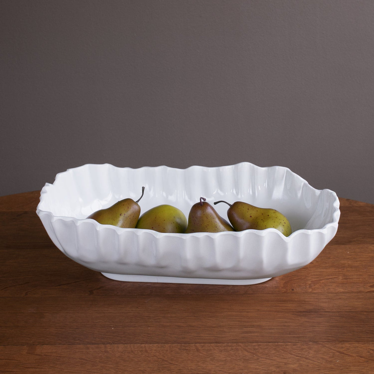 Vida Bloom Pinched Large Oval Bowl (White) - Bowl Detail | Bone & Brass