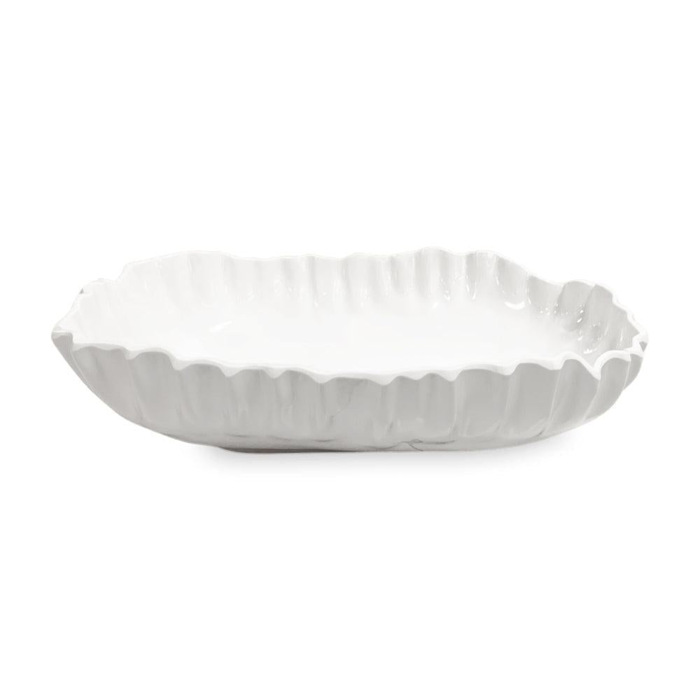 Vida Bloom Pinched Large Oval Bowl (White) | Bone & Brass