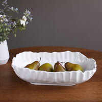 Vida Bloom Pinched Large Oval Bowl (White) - Bowl Top View | Bone & Brass
