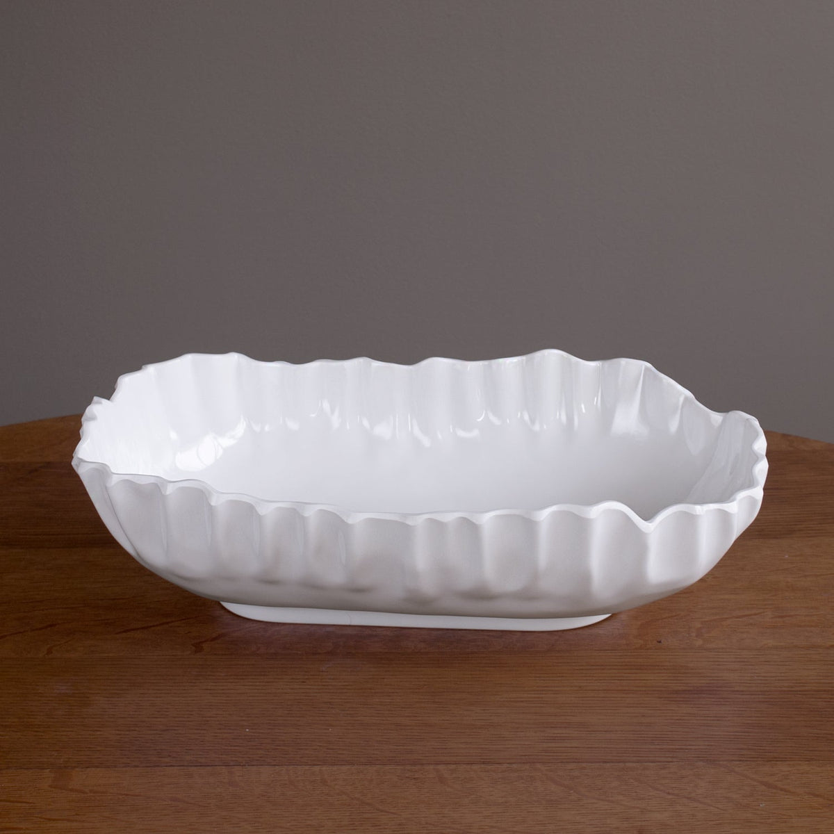 Vida Bloom Pinched Large Oval Bowl (White) - Bowl Side View | Bone & Brass
